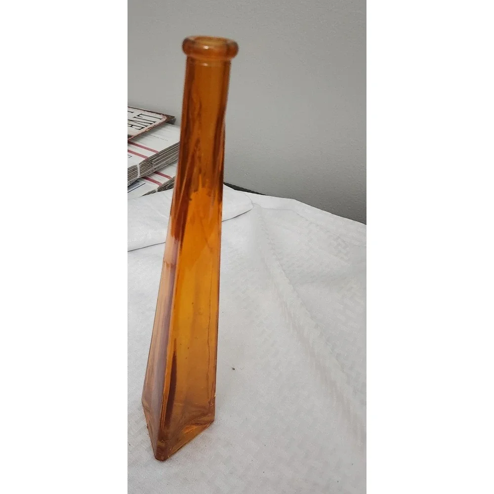 Amber Glass Bud Vase / Decorative Art Glass Vase | Tall Geometric Design